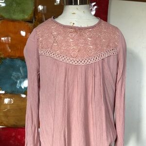 Pink long sleeve shirt with lace detail